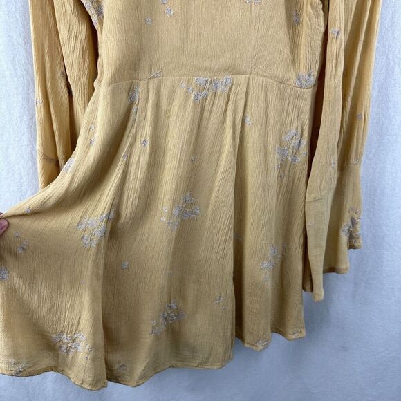 Free People Jasmine Embroidered Yellow Flare Sleeve Boho Mini Dress Womens S - Picture 14 of 15